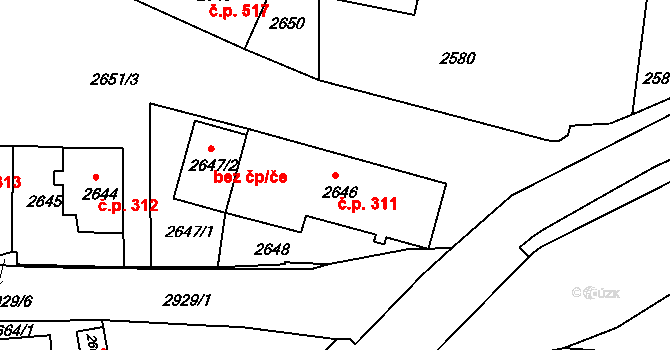 Rumburk 1 311, Rumburk na parcele st. 2646 v KÚ Rumburk, Katastrální mapa