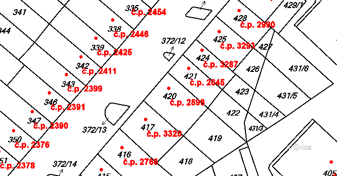 Chomutov 2598 na parcele st. 420 v KÚ Chomutov II, Katastrální mapa