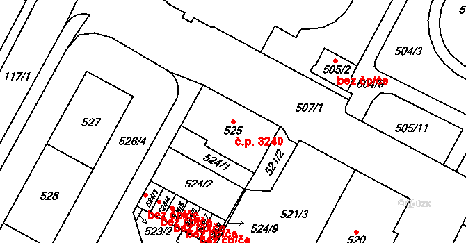 Chomutov 3240 na parcele st. 525 v KÚ Chomutov I, Katastrální mapa
