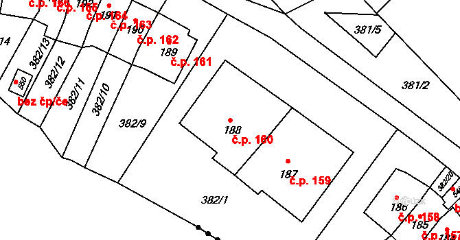 Dolní Chrastava 160, Chrastava na parcele st. 188 v KÚ Dolní Chrastava, Katastrální mapa