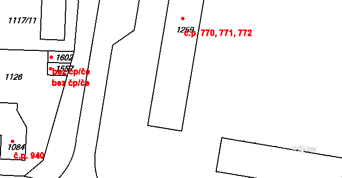 Slezské Předměstí 770,771,772, Hradec Králové na parcele st. 1259 v KÚ Slezské Předměstí, Katastrální mapa