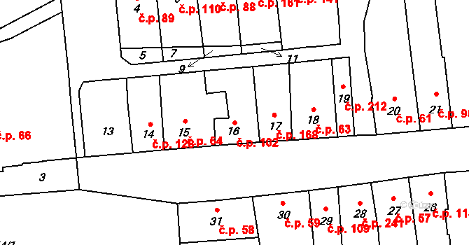 Opatovice 102 na parcele st. 16 v KÚ Opatovice u Rajhradu, Katastrální mapa