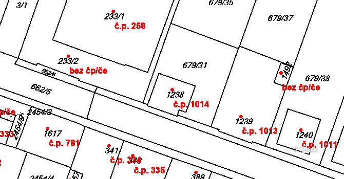 Rosice 1014 na parcele st. 1238 v KÚ Rosice u Brna, Katastrální mapa