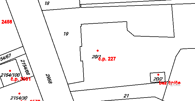 Předměstí 227, Opava na parcele st. 20/1 v KÚ Opava-Předměstí, Katastrální mapa