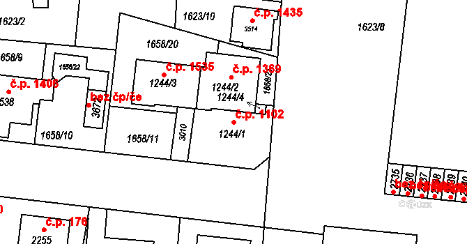 Ústí nad Orlicí 1102 na parcele st. 1244/1 v KÚ Ústí nad Orlicí, Katastrální mapa