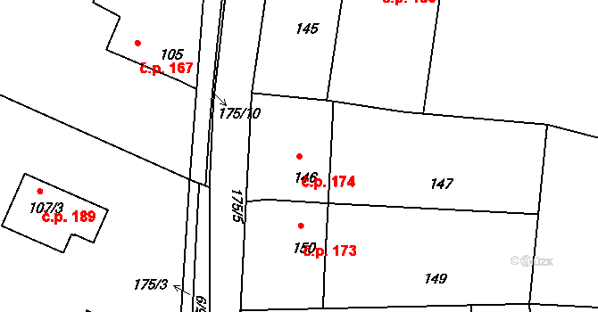 Velké Chvalovice 174, Pečky na parcele st. 146 v KÚ Velké Chvalovice, Katastrální mapa