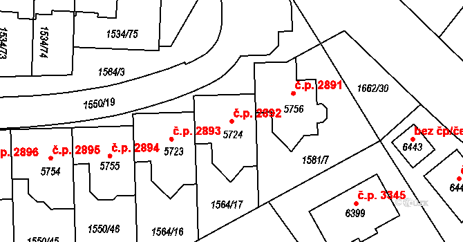 Šumperk 2892 na parcele st. 5724 v KÚ Šumperk, Katastrální mapa