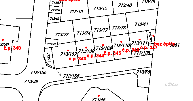 Suchohrdly 345 na parcele st. 713/109 v KÚ Suchohrdly u Znojma, Katastrální mapa