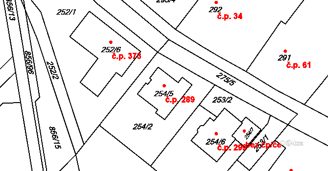 Plesná 289, Ostrava na parcele st. 254/5 v KÚ Stará Plesná, Katastrální mapa