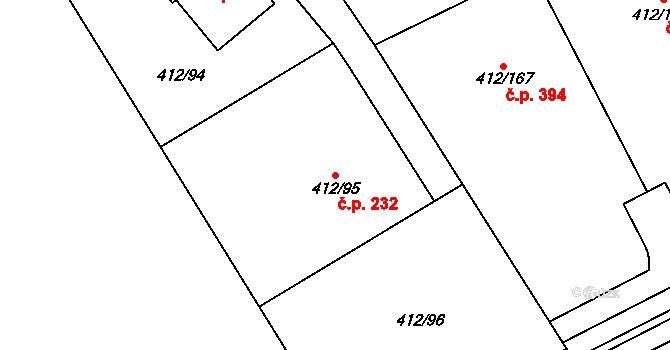 Křeslice 232, Praha na parcele st. 412/95 v KÚ Křeslice, Katastrální mapa