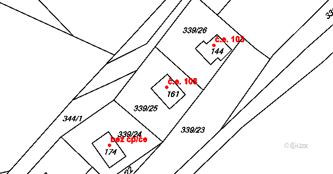 Kružberk 108 na parcele st. 161 v KÚ Kružberk, Katastrální mapa