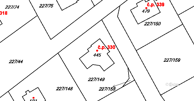 Středokluky 330 na parcele st. 445 v KÚ Středokluky, Katastrální mapa