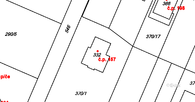 Trávník 157, Kroměříž na parcele st. 332 v KÚ Trávník, Katastrální mapa