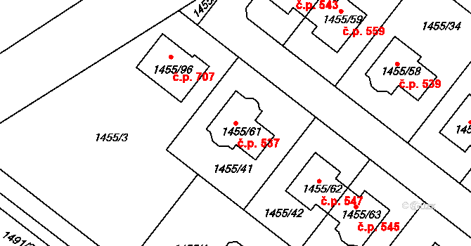 Troubsko 537 na parcele st. 1455/61 v KÚ Troubsko, Katastrální mapa