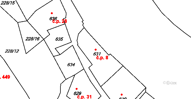 Plešivec 8, Český Krumlov na parcele st. 631 v KÚ Český Krumlov, Katastrální mapa