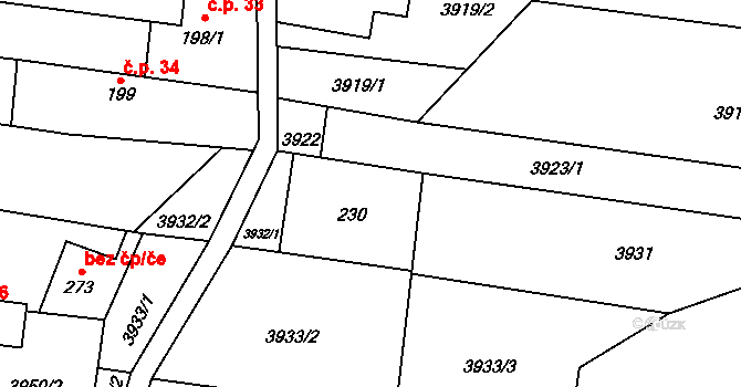 Mihoukovice 38, Budišov na parcele st. 230 v KÚ Budišov, Katastrální mapa