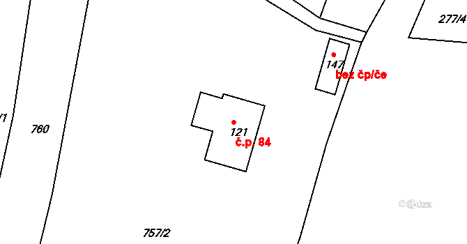 Cvrčovice 84, Zdounky na parcele st. 121 v KÚ Cvrčovice u Zdounek, Katastrální mapa