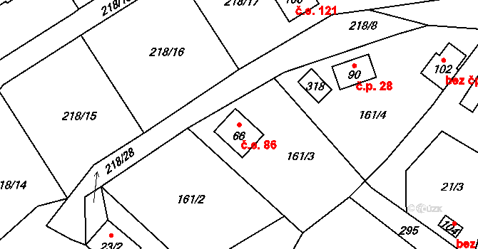 Kamenná Lhota 86, Borotín na parcele st. 66 v KÚ Kamenná Lhota u Borotína, Katastrální mapa