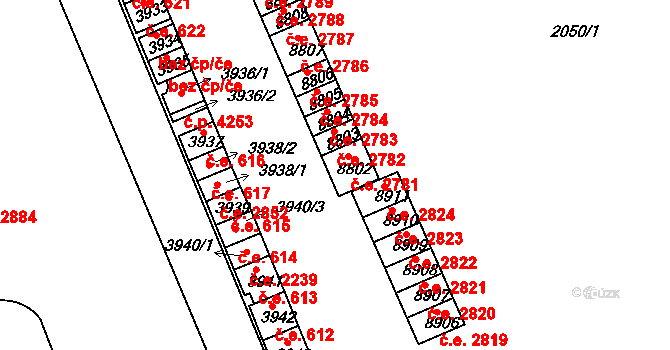 Hodonín 2781 na parcele st. 8802 v KÚ Hodonín, Katastrální mapa