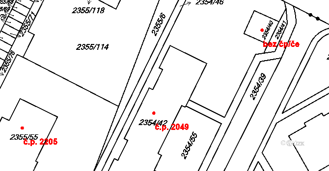 Předměstí 2049, Litoměřice na parcele st. 2354/42 v KÚ Litoměřice, Katastrální mapa