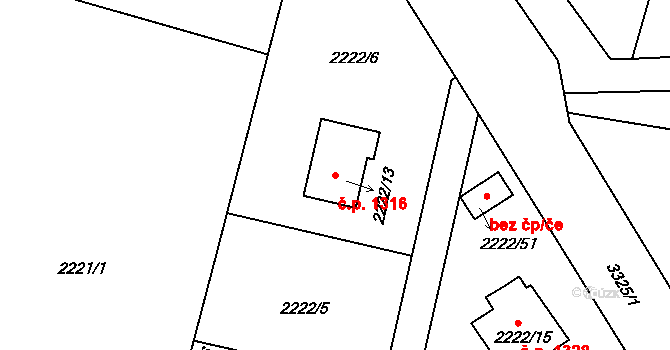 Benešov 1316 na parcele st. 2222/13 v KÚ Benešov u Prahy, Katastrální mapa