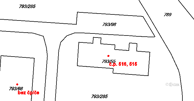 Výškovice 515,516, Ostrava na parcele st. 793/55 v KÚ Výškovice u Ostravy, Katastrální mapa