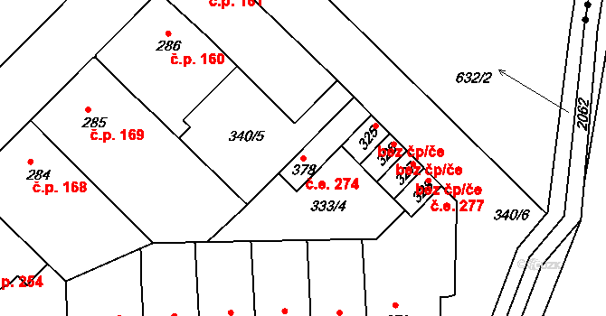 Kvíček 274, Slaný na parcele st. 378 v KÚ Kvíc, Katastrální mapa