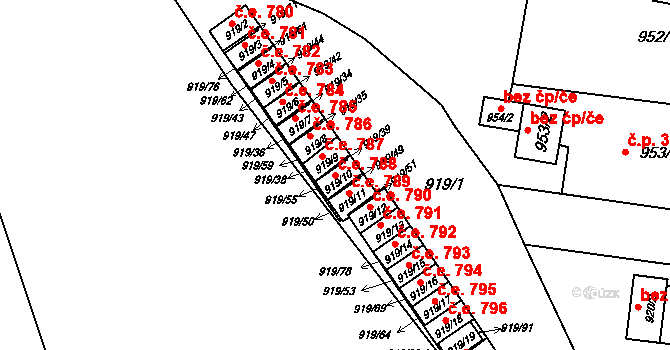 Pudlov 788, Bohumín na parcele st. 919/10 v KÚ Pudlov, Katastrální mapa