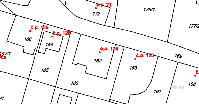 Děhylov 124 na parcele st. 162 v KÚ Děhylov, Katastrální mapa