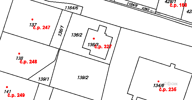 Oldřišov 327 na parcele st. 136/3 v KÚ Oldřišov, Katastrální mapa