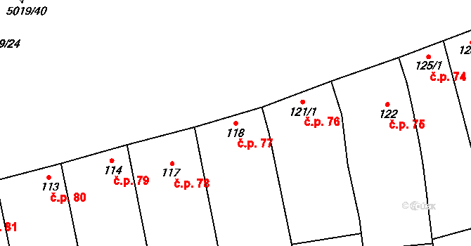 Popovice 77 na parcele st. 118 v KÚ Popovice u Uherského Hradiště, Katastrální mapa