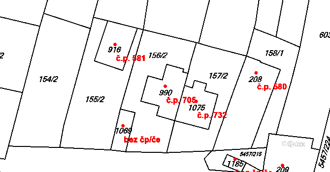 Polešovice 705 na parcele st. 990 v KÚ Polešovice, Katastrální mapa