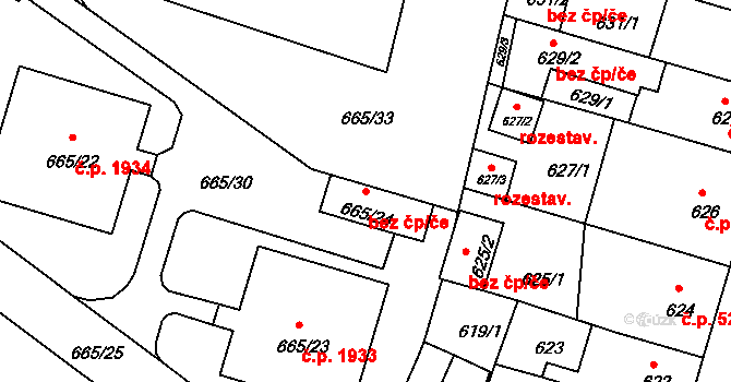 Benešov 48334910 na parcele st. 665/24 v KÚ Benešov u Prahy, Katastrální mapa
