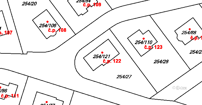 Honice 122, Stochov na parcele st. 254/121 v KÚ Honice, Katastrální mapa
