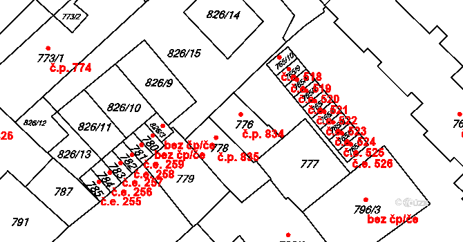 Bučovice 834 na parcele st. 776 v KÚ Bučovice, Katastrální mapa