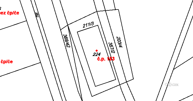 Bukovice 153 na parcele st. 224 v KÚ Bukovice, Katastrální mapa