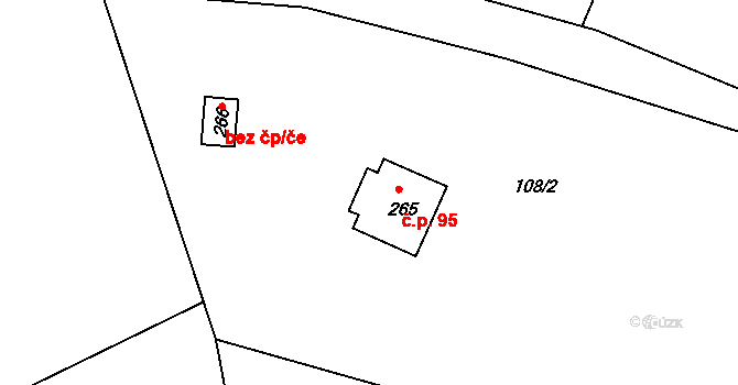 Jizbice 95 na parcele st. 265 v KÚ Jizbice u Nymburka, Katastrální mapa