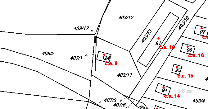 Líský 9 na parcele st. 124 v KÚ Líský, Katastrální mapa