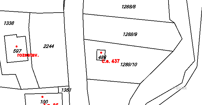 Dražice 437 na parcele st. 486 v KÚ Dražice u Tábora, Katastrální mapa