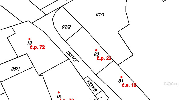 Litohlavy 23 na parcele st. 83 v KÚ Litohlavy, Katastrální mapa