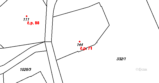 Zbečník 71, Hronov na parcele st. 144 v KÚ Zbečník, Katastrální mapa