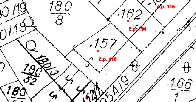 Choltice 110 na parcele st. 157 v KÚ Choltice, Katastrální mapa