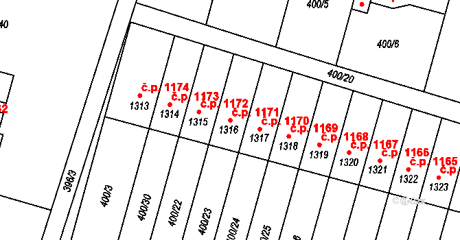 Přelouč 1171 na parcele st. 1316 v KÚ Přelouč, Katastrální mapa