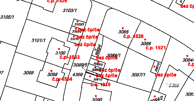 Teplice 78351910 na parcele st. 3089/4 v KÚ Teplice, Katastrální mapa