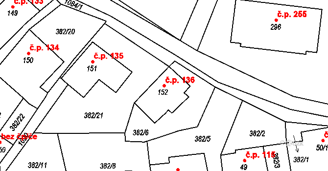 Zdíkov 136 na parcele st. 152 v KÚ Zdíkov, Katastrální mapa