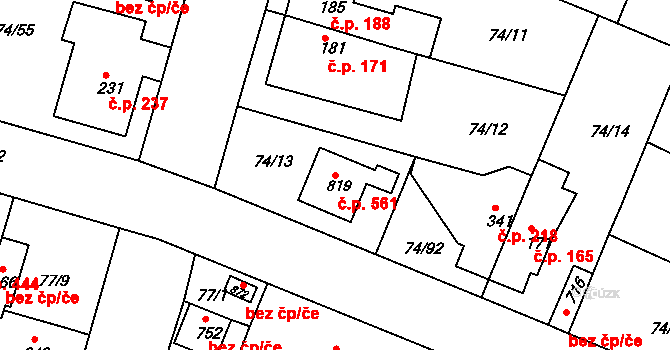 Litol 561, Lysá nad Labem na parcele st. 819 v KÚ Litol, Katastrální mapa