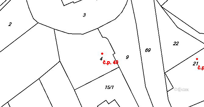Olbramice 49 na parcele st. 4 v KÚ Olbramice, Katastrální mapa