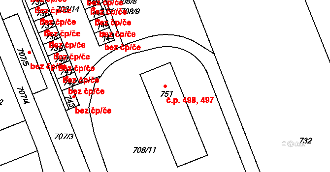 Šenov u Nového Jičína 497,498 na parcele st. 751 v KÚ Šenov u Nového Jičína, Katastrální mapa