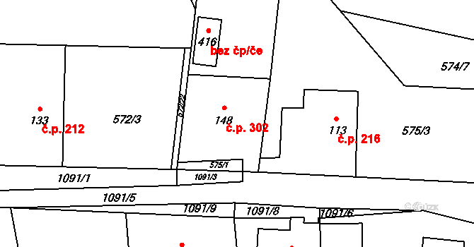 Lubina 302, Kopřivnice na parcele st. 148 v KÚ Větřkovice u Lubiny, Katastrální mapa