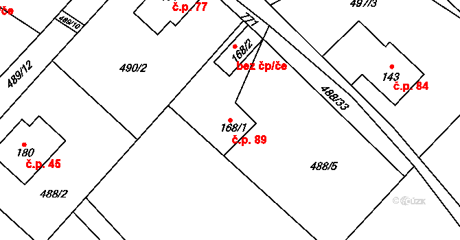 Plačkov 89, Humpolec na parcele st. 168/1 v KÚ Plačkov, Katastrální mapa